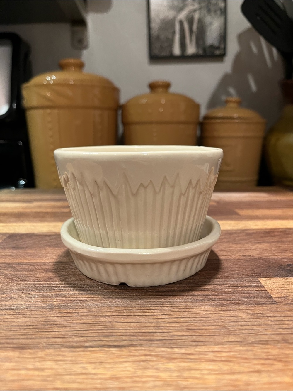 Vintage Morton USA Round Ceramic Planter Pot w/ Saucer Drip Tray Drain Hole